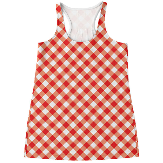 Lava Red And White Gingham Print Women's Racerback Tank Top