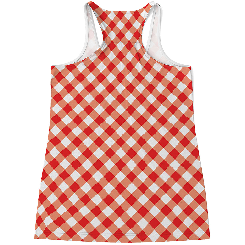 Lava Red And White Gingham Print Women's Racerback Tank Top