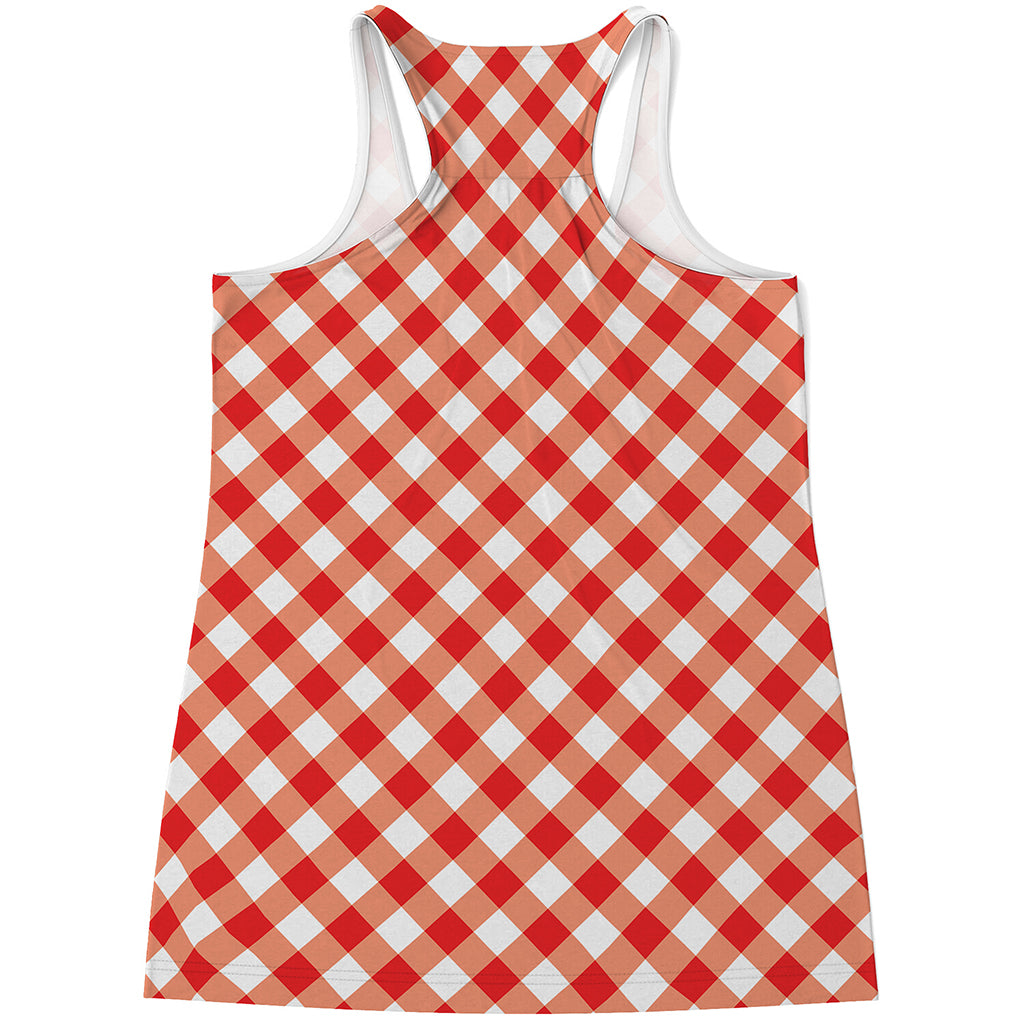 Lava Red And White Gingham Print Women's Racerback Tank Top