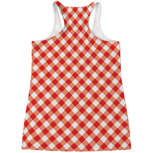 Lava Red And White Gingham Print Women's Racerback Tank Top