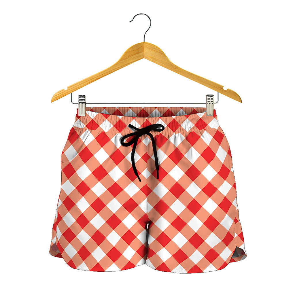 Lava Red And White Gingham Print Women's Shorts