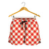 Lava Red And White Gingham Print Women's Shorts