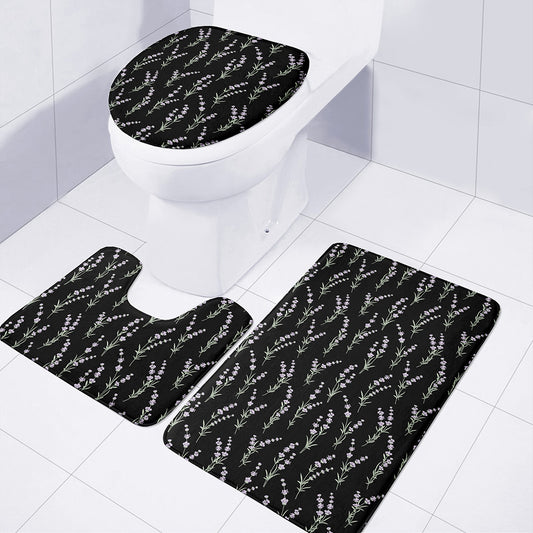 Lavender Flowers Pattern Print 3 Piece Bath Mat Set