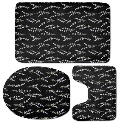 Lavender Flowers Pattern Print 3 Piece Bath Mat Set