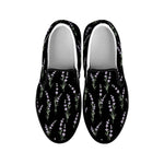 Lavender Flowers Pattern Print Black Slip On Shoes