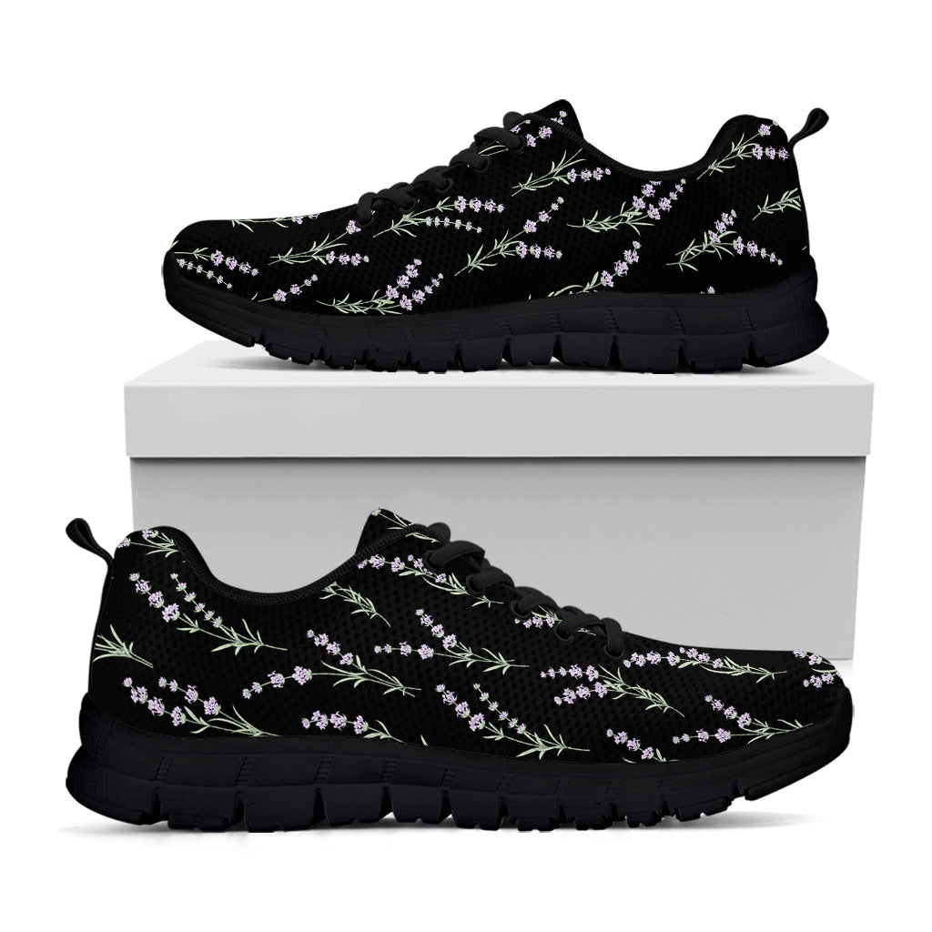 Lavender Flowers Pattern Print Black Sneakers