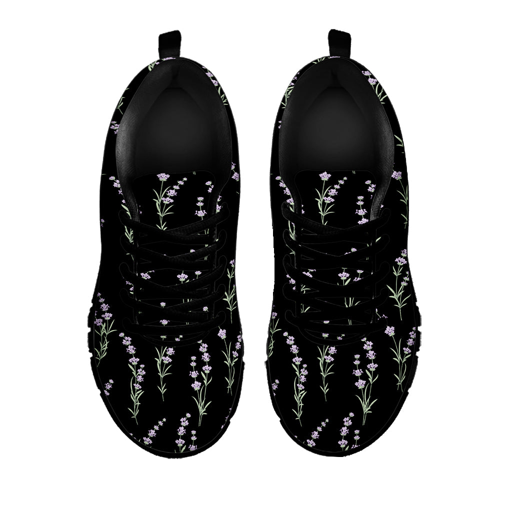 Lavender Flowers Pattern Print Black Sneakers