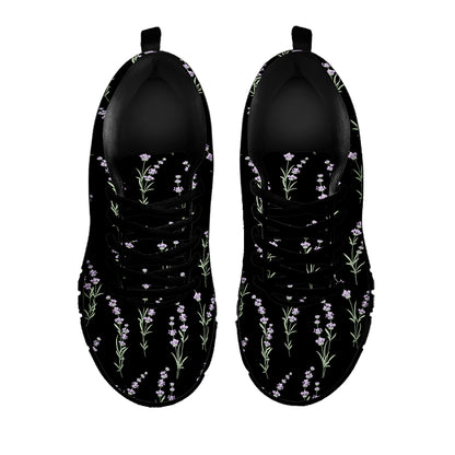 Lavender Flowers Pattern Print Black Sneakers
