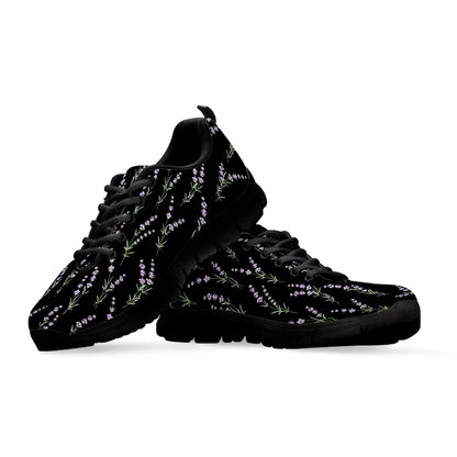 Lavender Flowers Pattern Print Black Sneakers