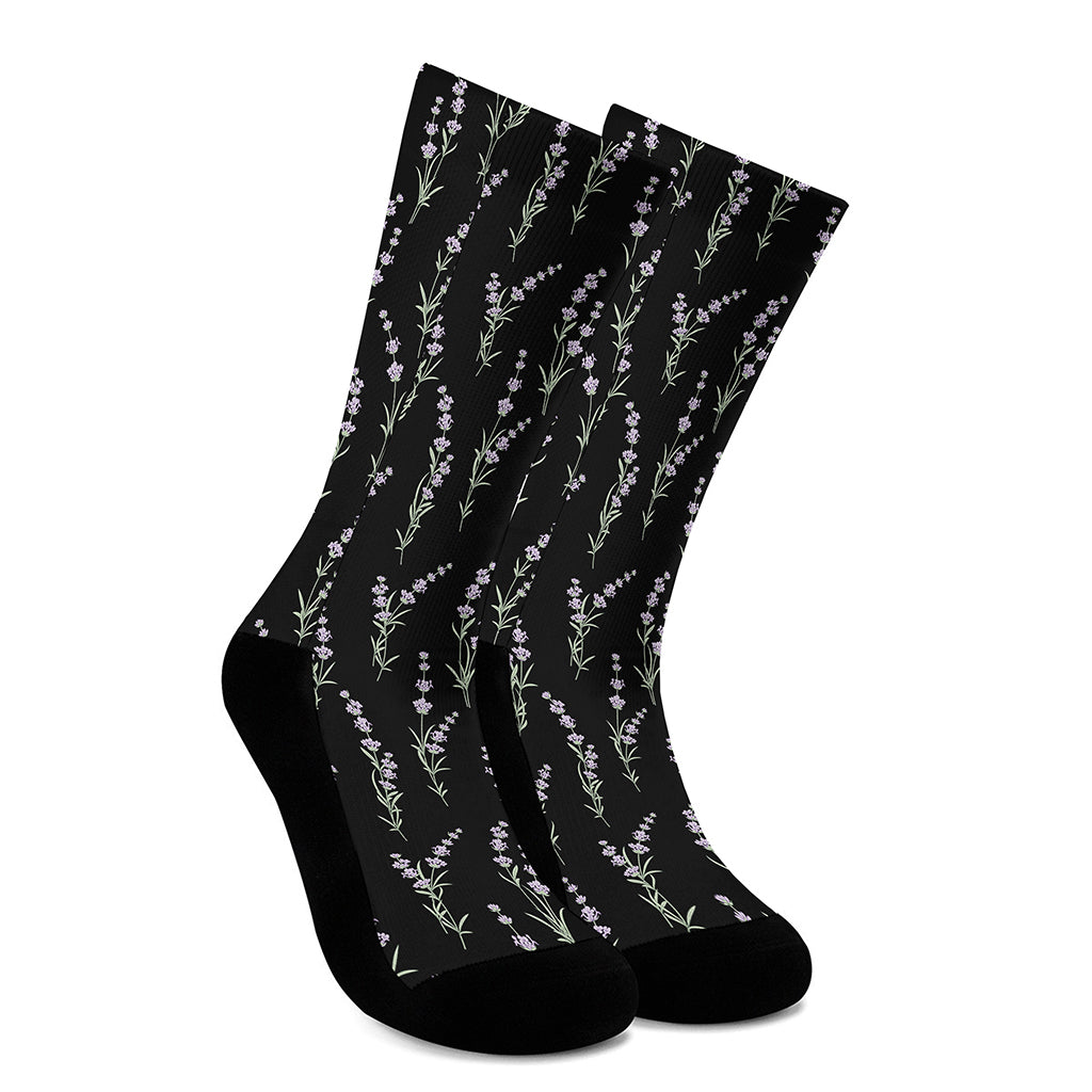 Lavender Flowers Pattern Print Crew Socks