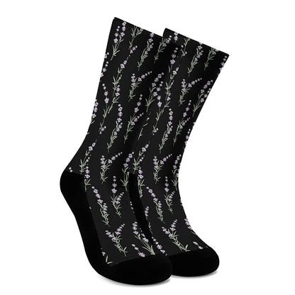 Lavender Flowers Pattern Print Crew Socks
