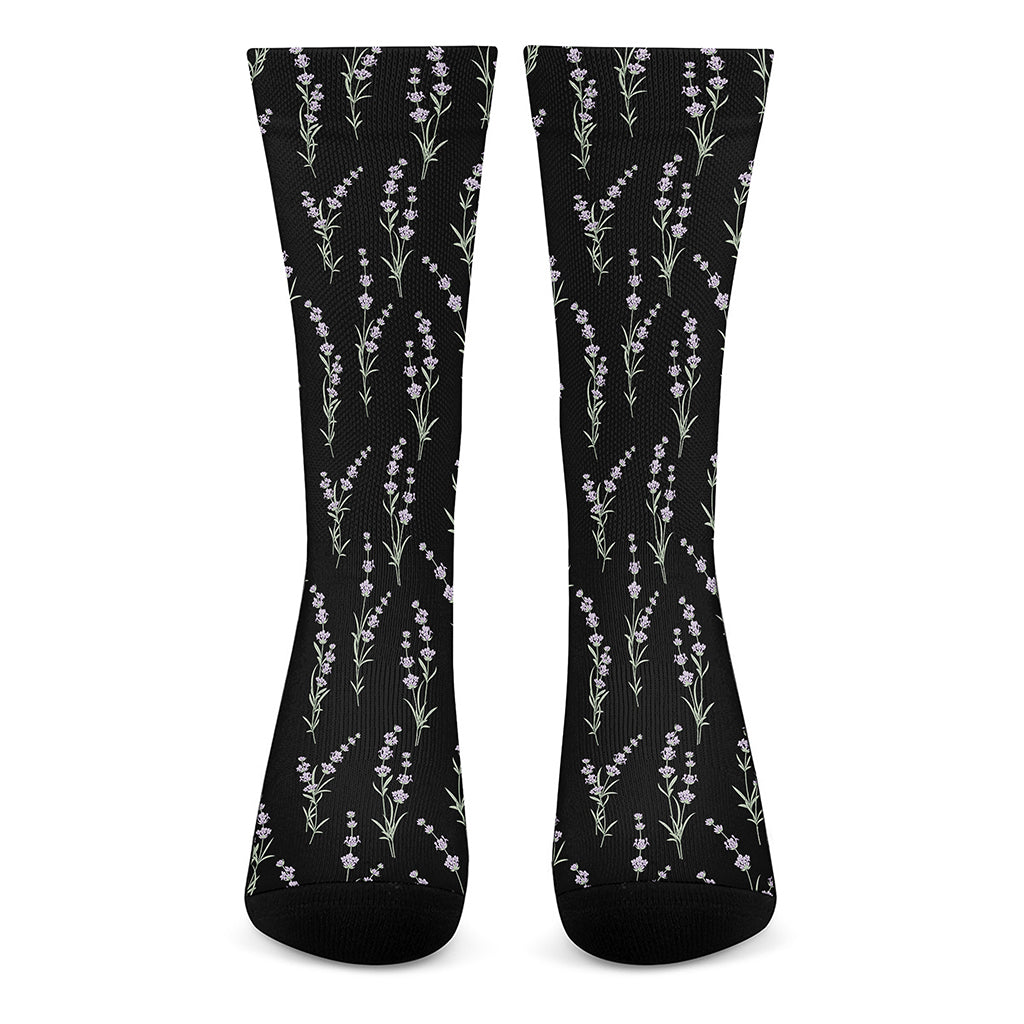 Lavender Flowers Pattern Print Crew Socks