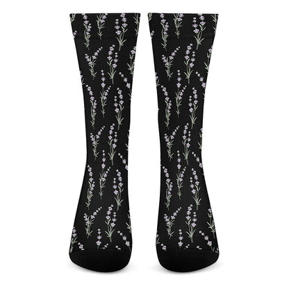 Lavender Flowers Pattern Print Crew Socks