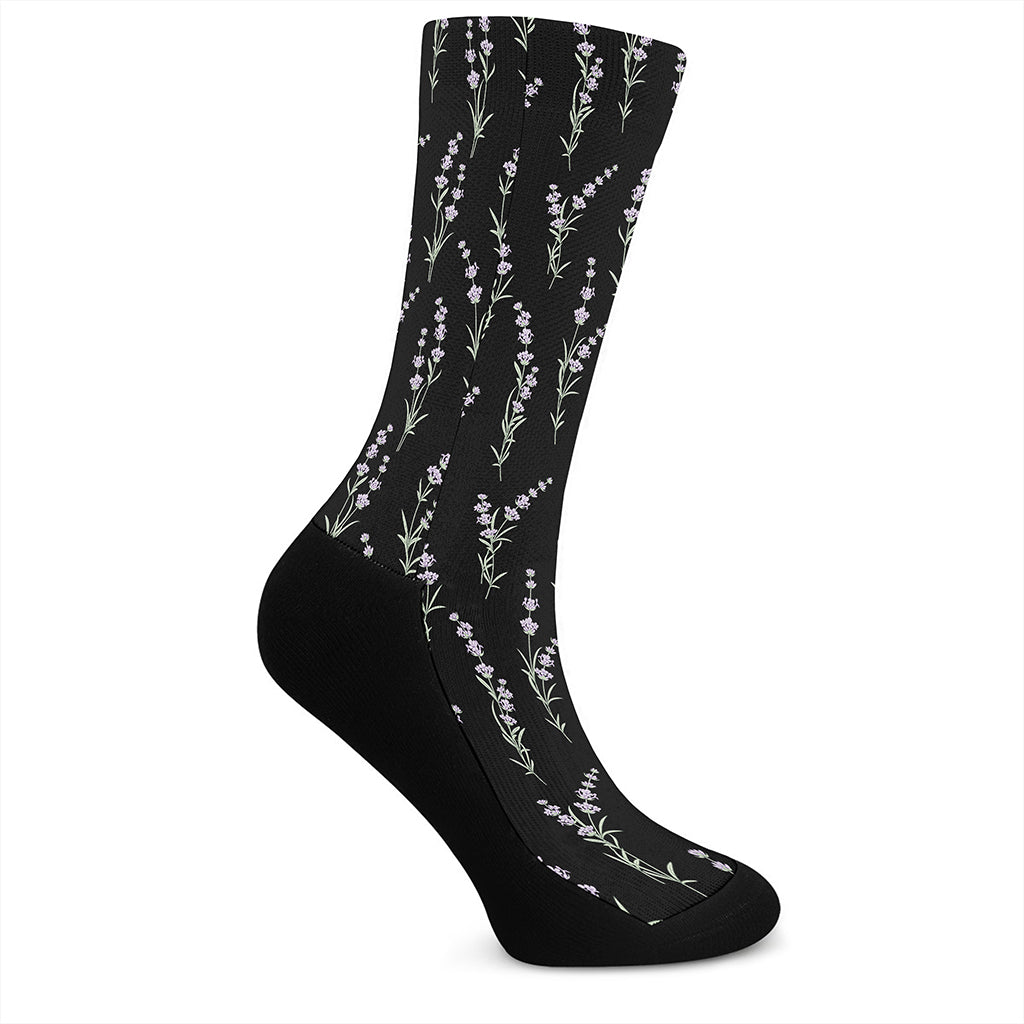 Lavender Flowers Pattern Print Crew Socks