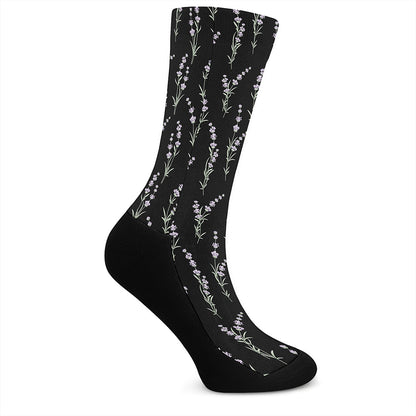 Lavender Flowers Pattern Print Crew Socks