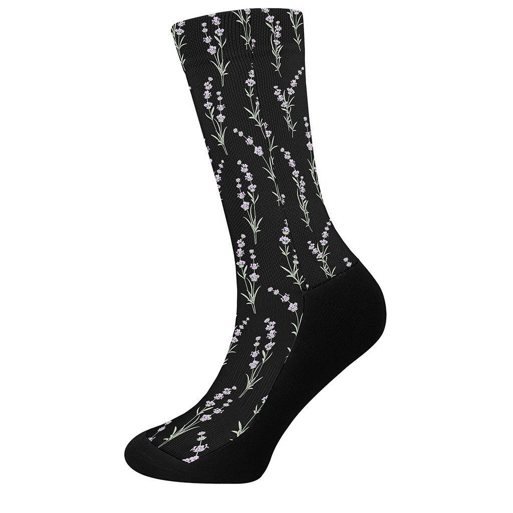 Lavender Flowers Pattern Print Crew Socks