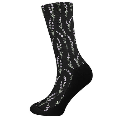 Lavender Flowers Pattern Print Crew Socks