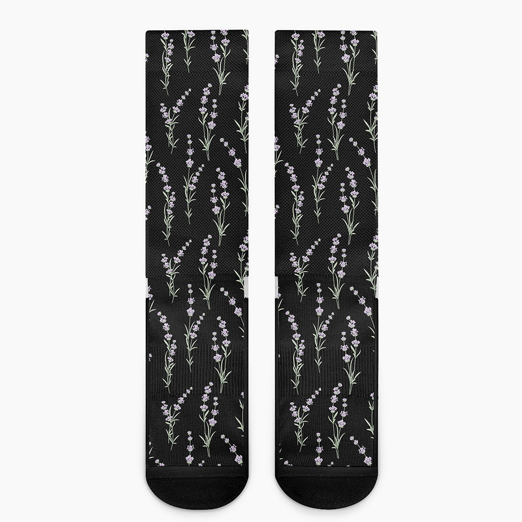 Lavender Flowers Pattern Print Crew Socks