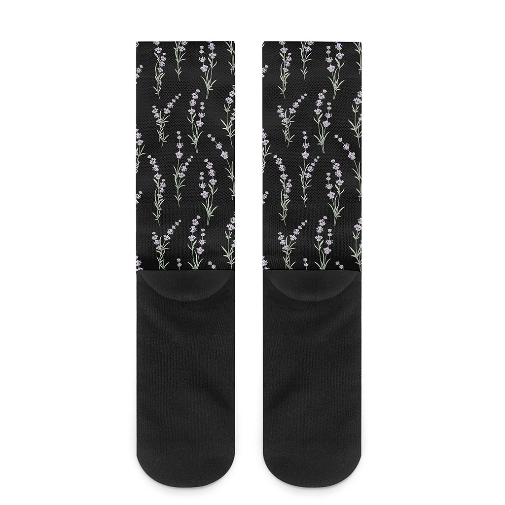 Lavender Flowers Pattern Print Crew Socks