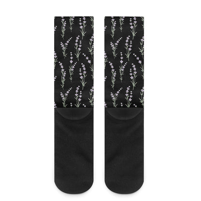 Lavender Flowers Pattern Print Crew Socks