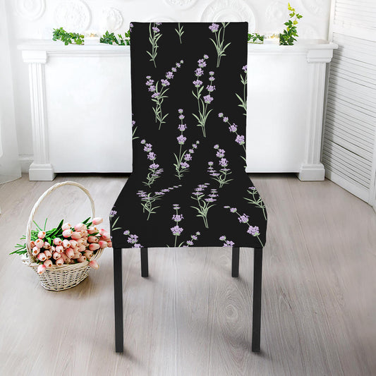 Lavender Flowers Pattern Print Dining Chair Slipcover