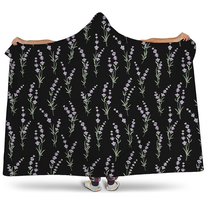 Lavender Flowers Pattern Print Hooded Blanket