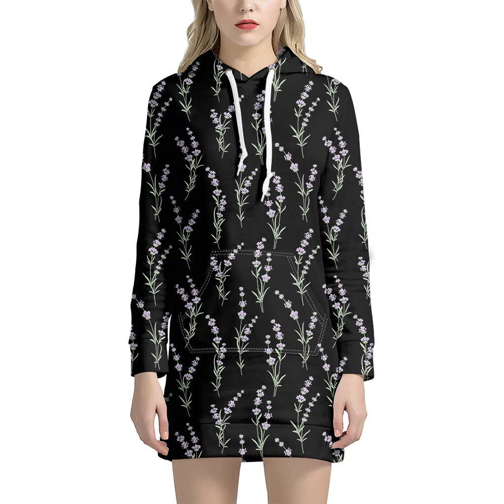 Lavender Flowers Pattern Print Hoodie Dress