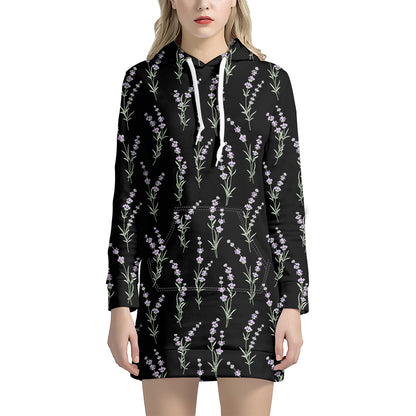 Lavender Flowers Pattern Print Hoodie Dress