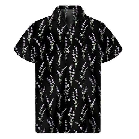 Lavender Flowers Pattern Print Men's Short Sleeve Shirt