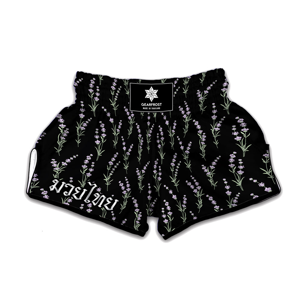 Lavender Flowers Pattern Print Muay Thai Boxing Shorts