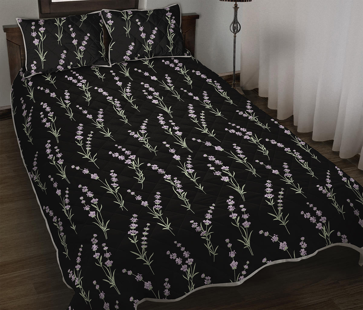 Lavender Flowers Pattern Print Quilt Bed Set
