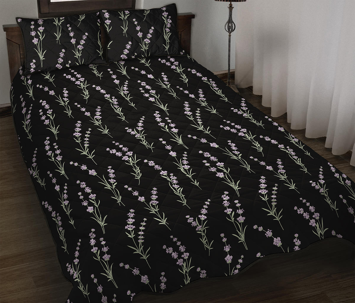 Lavender Flowers Pattern Print Quilt Bed Set