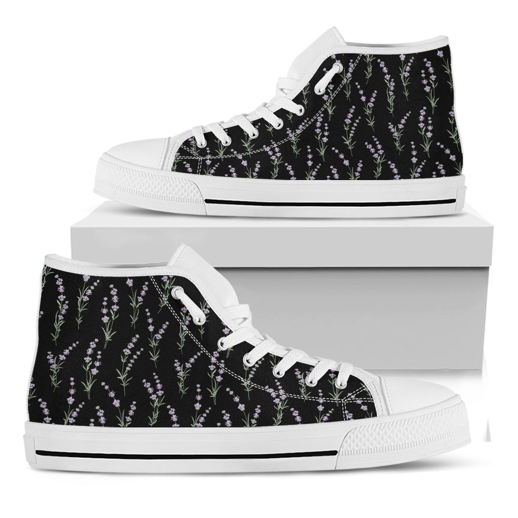 Lavender Flowers Pattern Print White High Top Shoes