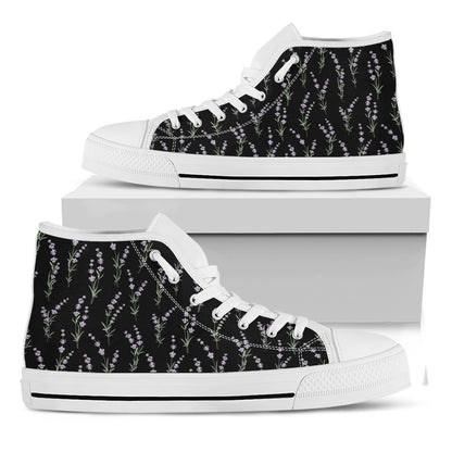 Lavender Flowers Pattern Print White High Top Shoes