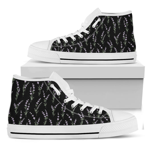 Lavender Flowers Pattern Print White High Top Shoes