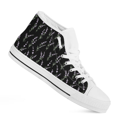 Lavender Flowers Pattern Print White High Top Shoes