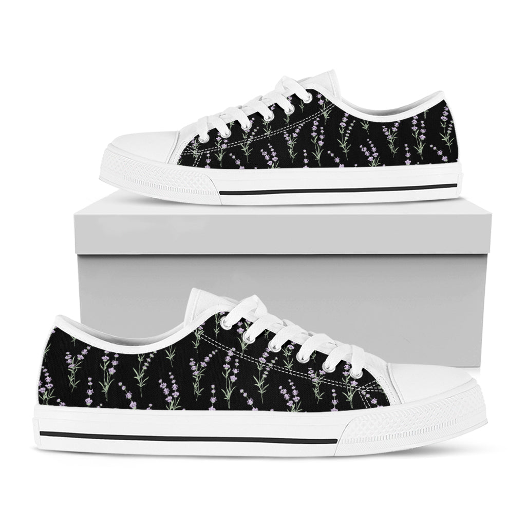 Lavender Flowers Pattern Print White Low Top Shoes