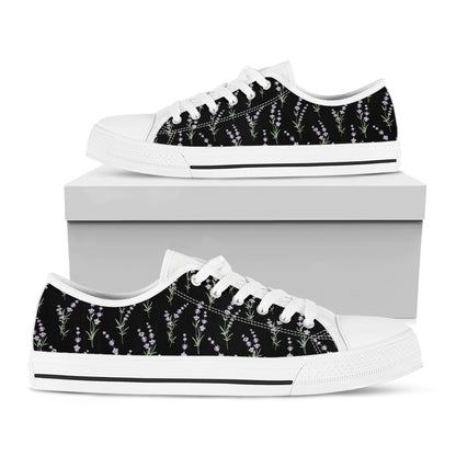 Lavender Flowers Pattern Print White Low Top Shoes