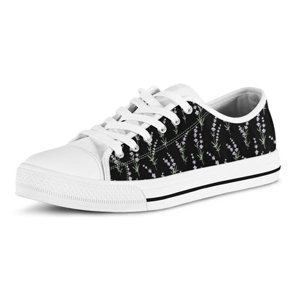 Lavender Flowers Pattern Print White Low Top Shoes