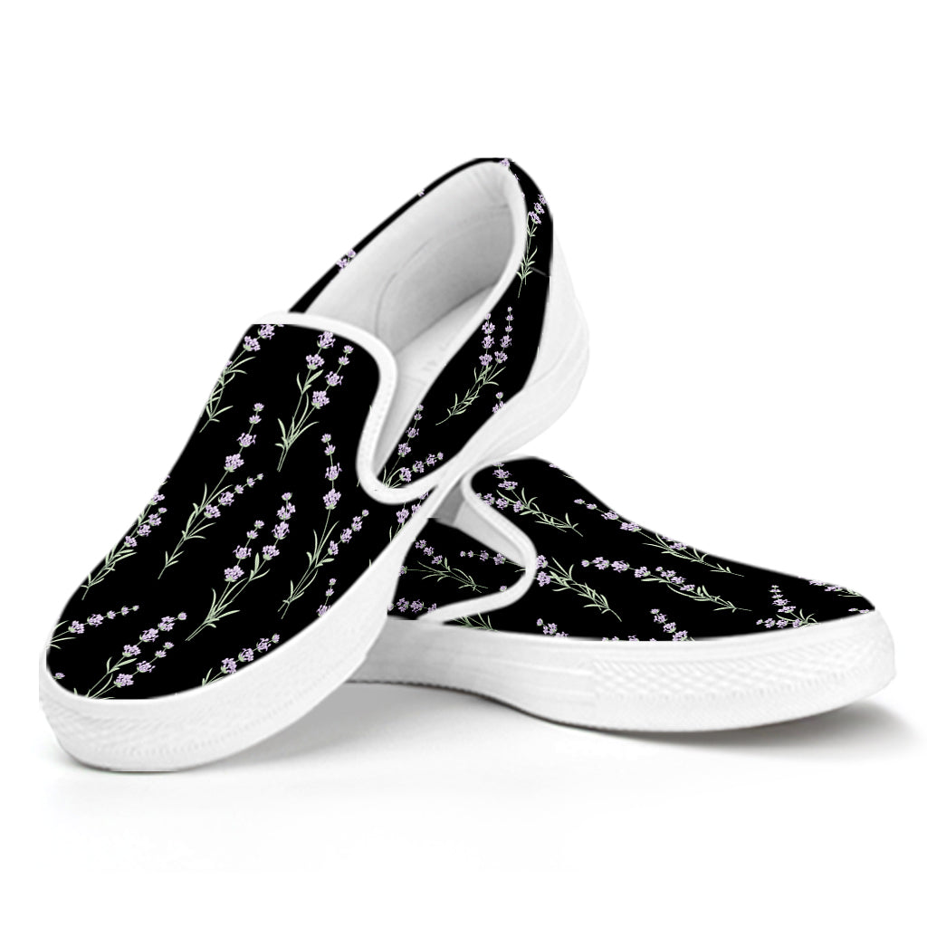 Lavender Flowers Pattern Print White Slip On Shoes