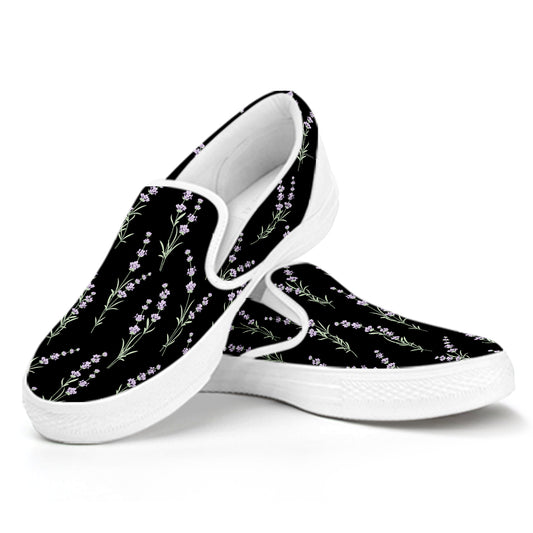 Lavender Flowers Pattern Print White Slip On Shoes