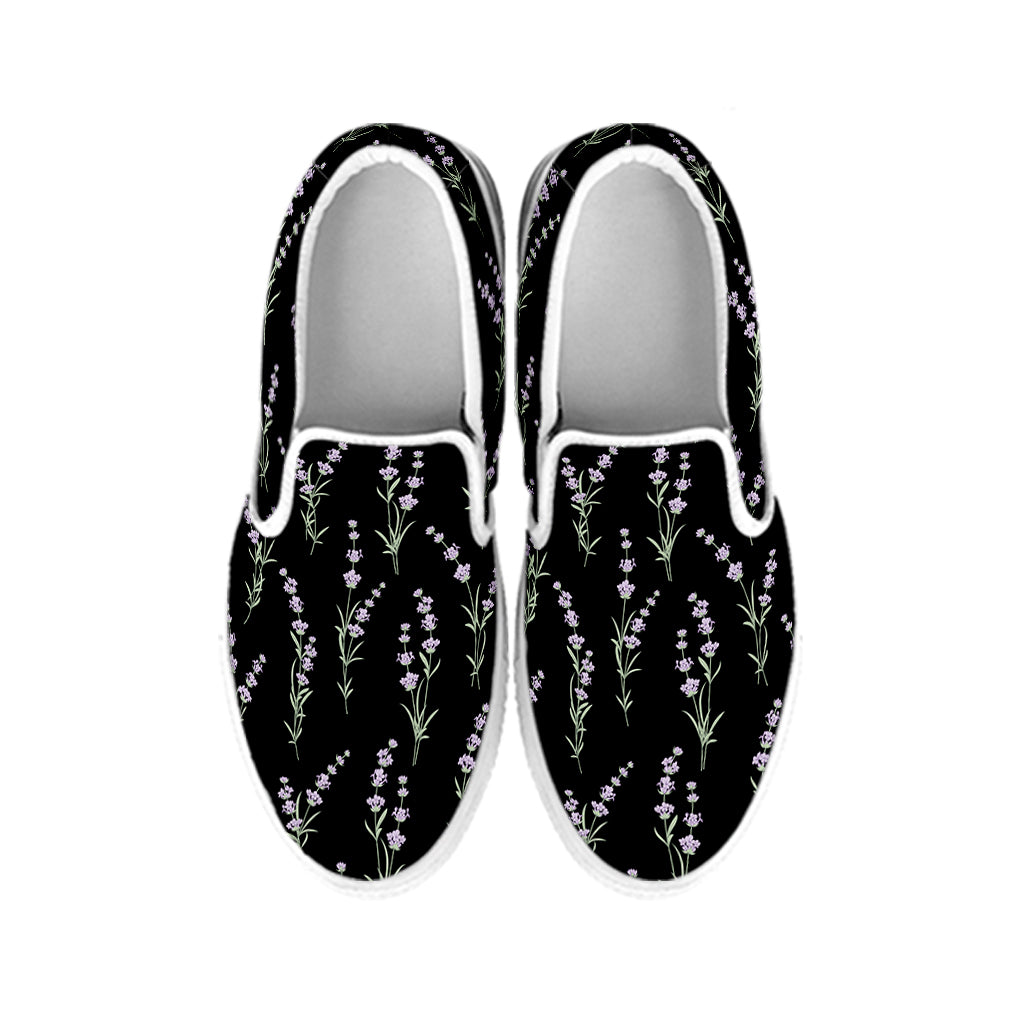 Lavender Flowers Pattern Print White Slip On Shoes