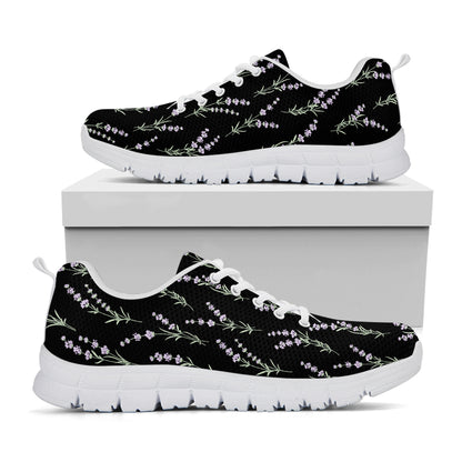 Lavender Flowers Pattern Print White Sneakers