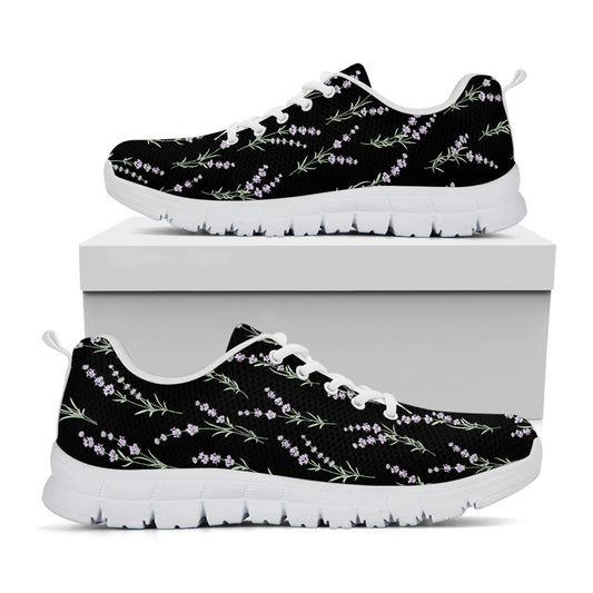 Lavender Flowers Pattern Print White Sneakers