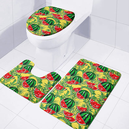 Leaf Watermelon Pieces Pattern Print 3 Piece Bath Mat Set