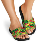 Leaf Watermelon Pieces Pattern Print Black Slide Sandals