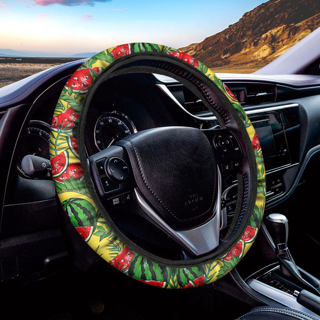 Leaf Watermelon Pieces Pattern Print Car Steering Wheel Cover