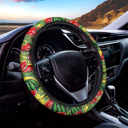 Leaf Watermelon Pieces Pattern Print Car Steering Wheel Cover