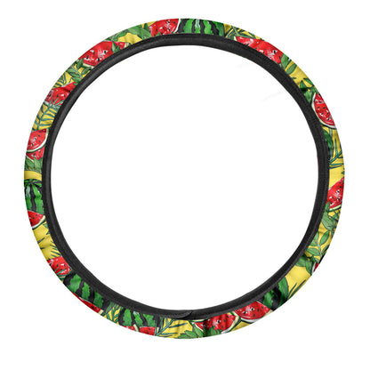 Leaf Watermelon Pieces Pattern Print Car Steering Wheel Cover