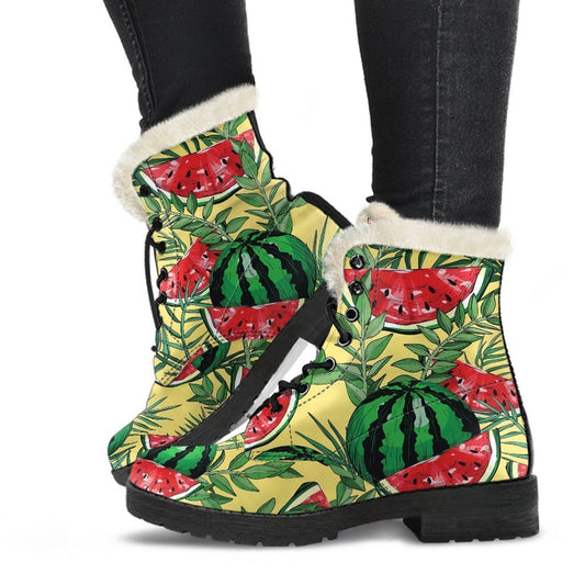 Leaf Watermelon Pieces Pattern Print Comfy Boots GearFrost